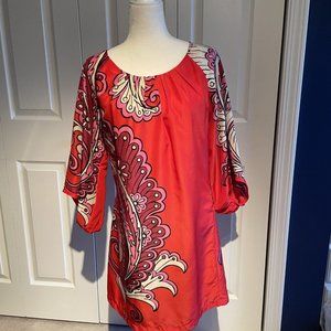 Uncle Frank Size Small Boho Tunic Dress Red Paisley Design 3/4 Sleeve Boutique